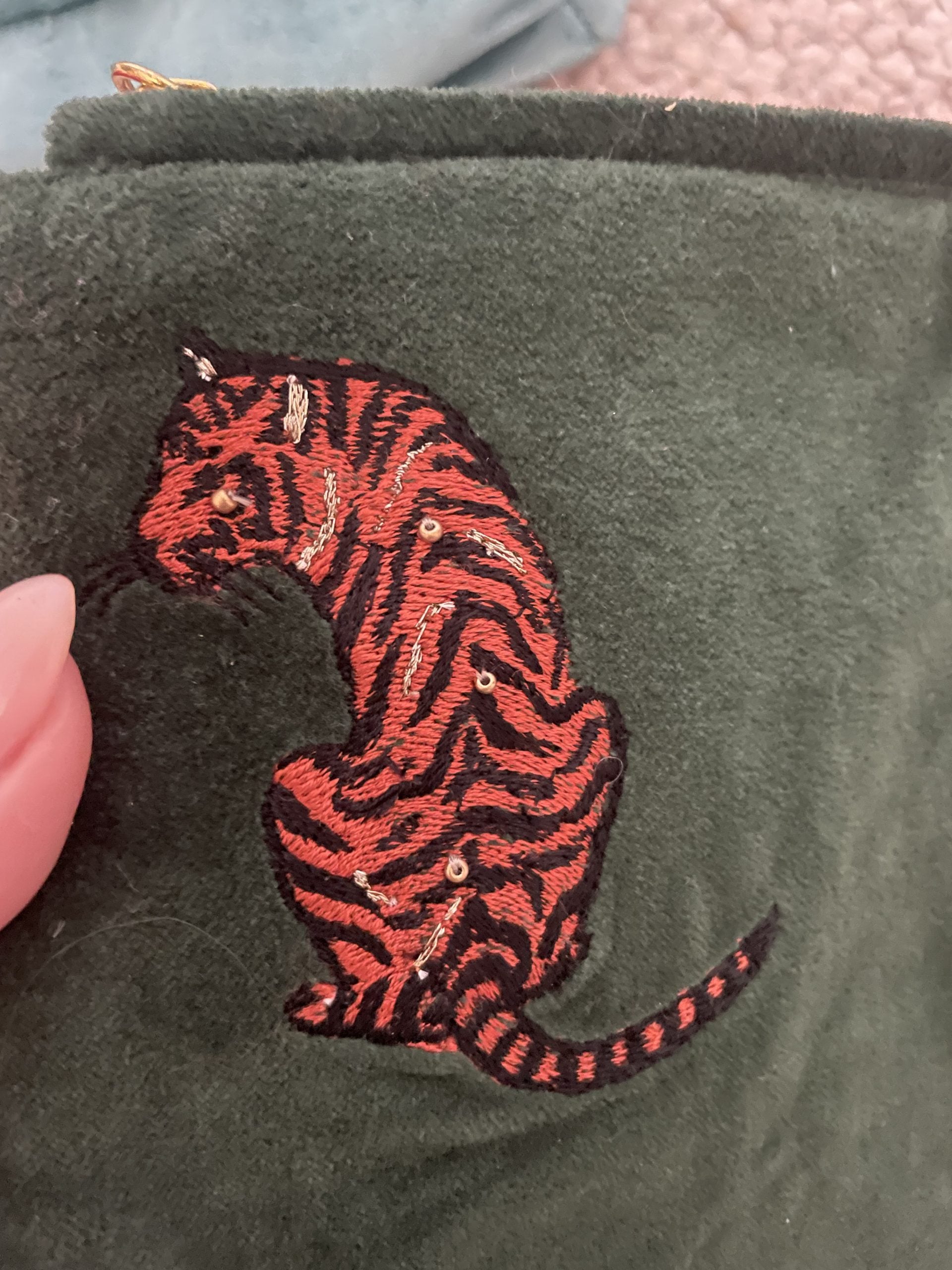 velvet make up bag tiger